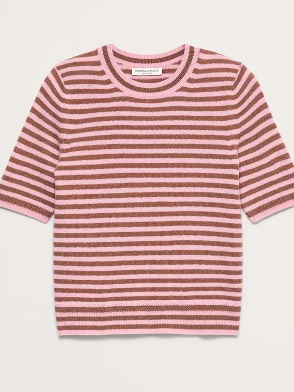 NWT Banana Republic Cashmere Pink & Brown Striped Short Sleeve Crew Sweater